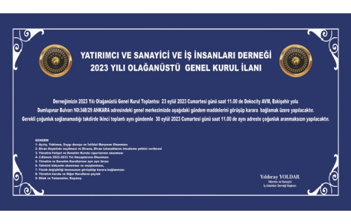 2023 yılı Olağanüstü Genel Kurul İlanı